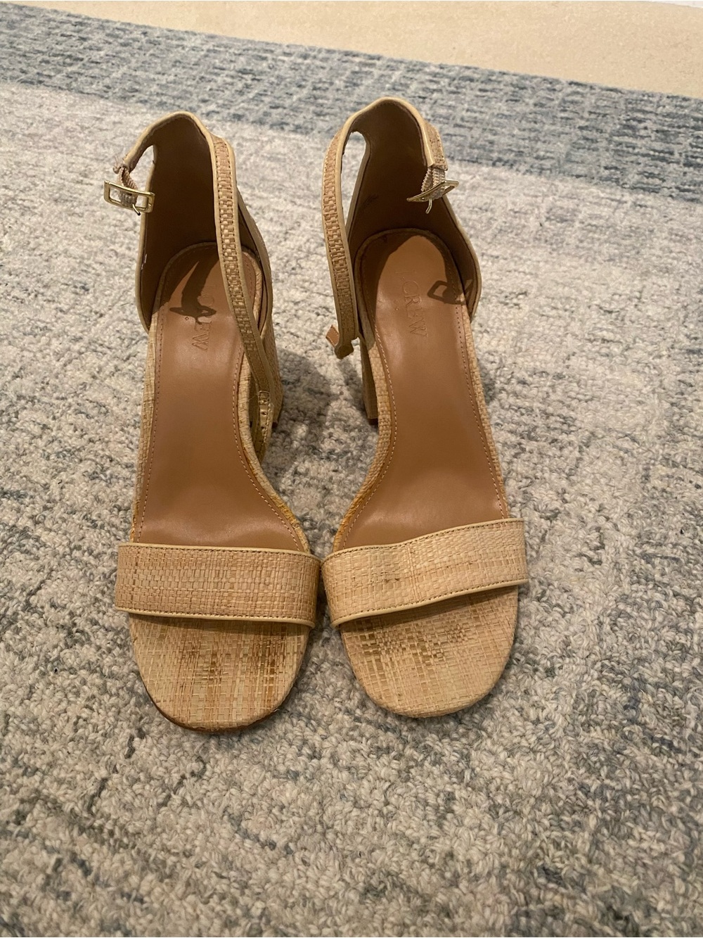 J.Crew-Style Raffia/Neutral Heeled Sandals